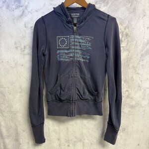 Polo Jeans Company Hoodie Womens XS 17x22.5 Blue Flag Embroidered Sweatshirt
